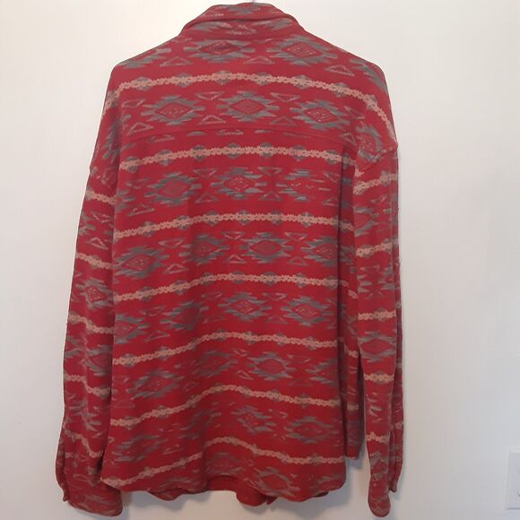 Vintage Barn Fly Shirt Mens M Aztec Red Woven Cotton Long Sleeve Button UP - Picture 6 of 8